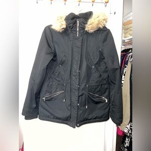Zara Black Removable Hoodie Winter Jacket Coat, Size S